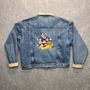 Vtg Disney Store Denim Flannel Line Jacket 3XL‎ Corduroy Collar Mickey & Friends